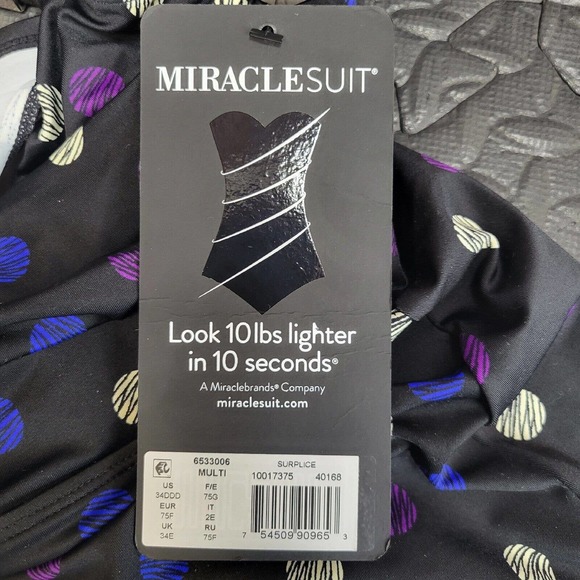 Miraclesuit Multi Spot Surplice Tankini Swim Top Size 34DDD Black Polka Dot NWT - Picture 7 of 9